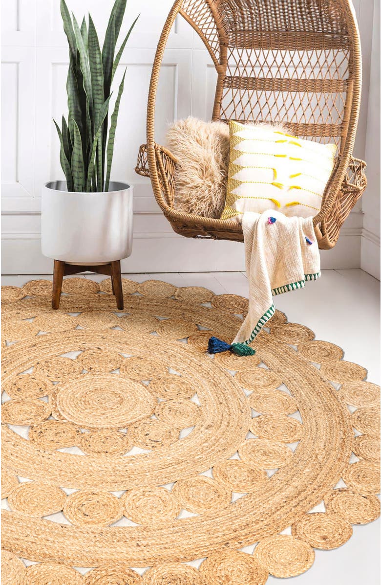 JONATHAN Y Daisy Hippy Jute Medallion Circle Round Area Rug, Alternate, color, Natural