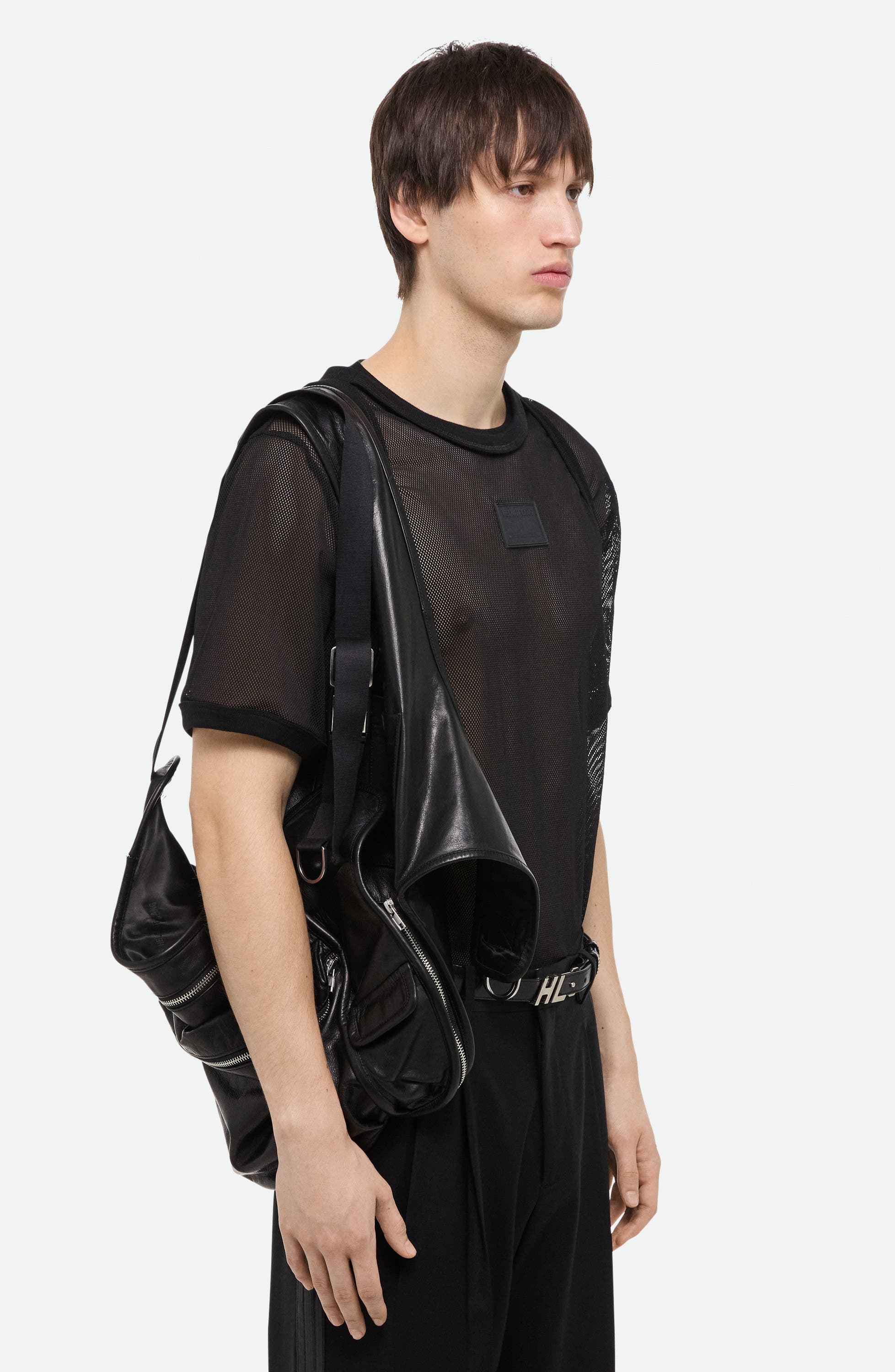 Helmut Lang Leather Utility Bag Vest, Alternate, color, 