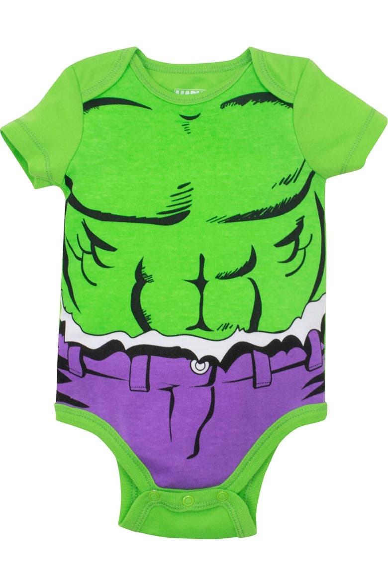 Avengers Bodysuit & Hat Set, Alternate, color, The Hulk Green