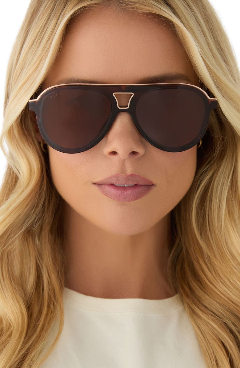 DIFF Tosca III 56mm Aviator Sunglasses, Alternate, color, Sequoia Tortoise / Brown