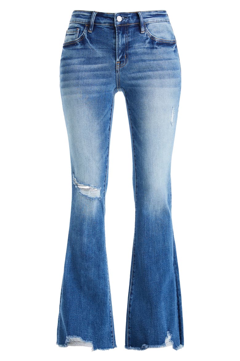 Fray Hem Flare Jeans, Alternate, color, MEDIUM BLUE