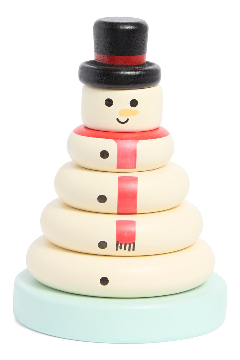 Snowman Stacking Ring Toy, Main, color, WHITE