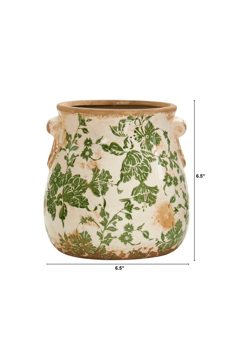 NEARLY NATURAL 6.5-in Tuscan Ceramic Green Scroll Planter, Alternate, color, Green