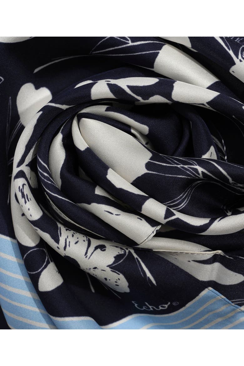 Scribble Floral Silk Oblong, Alternate, color, Navy