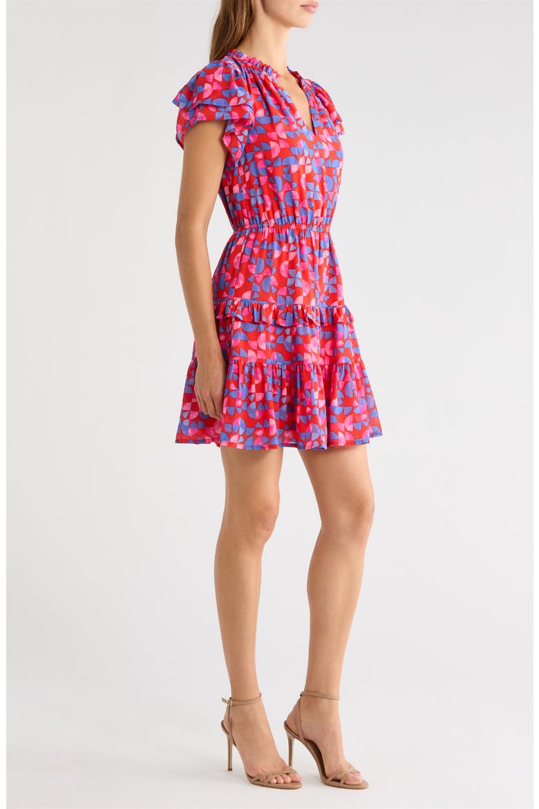 Averly Print Ruffle Trim Tiered Babydoll Minidress, Alternate, color, RED-PINK-MULTI