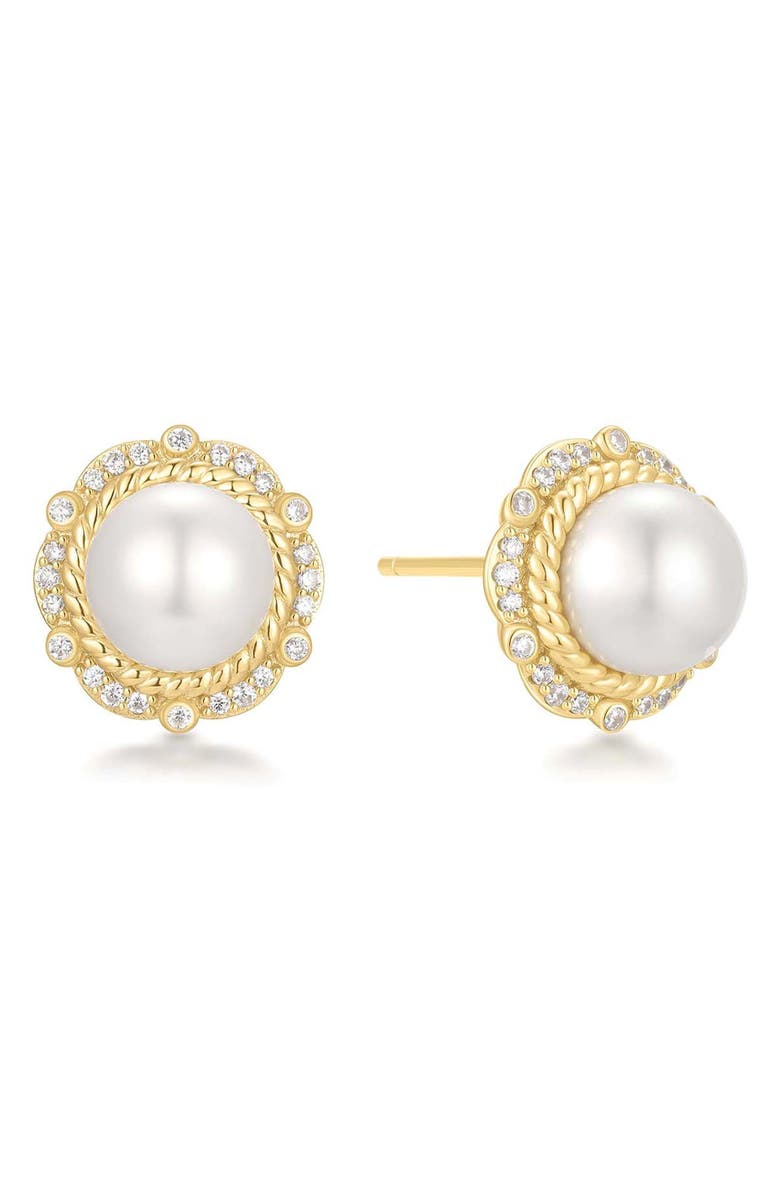 ANIA HAIE Faux Pearl & Pavé Button Earrings, Main, color,