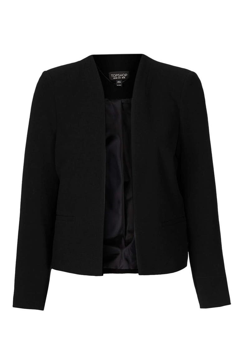 'Cara' Open Front Crepe Jacket, Alternate, color, BLACK