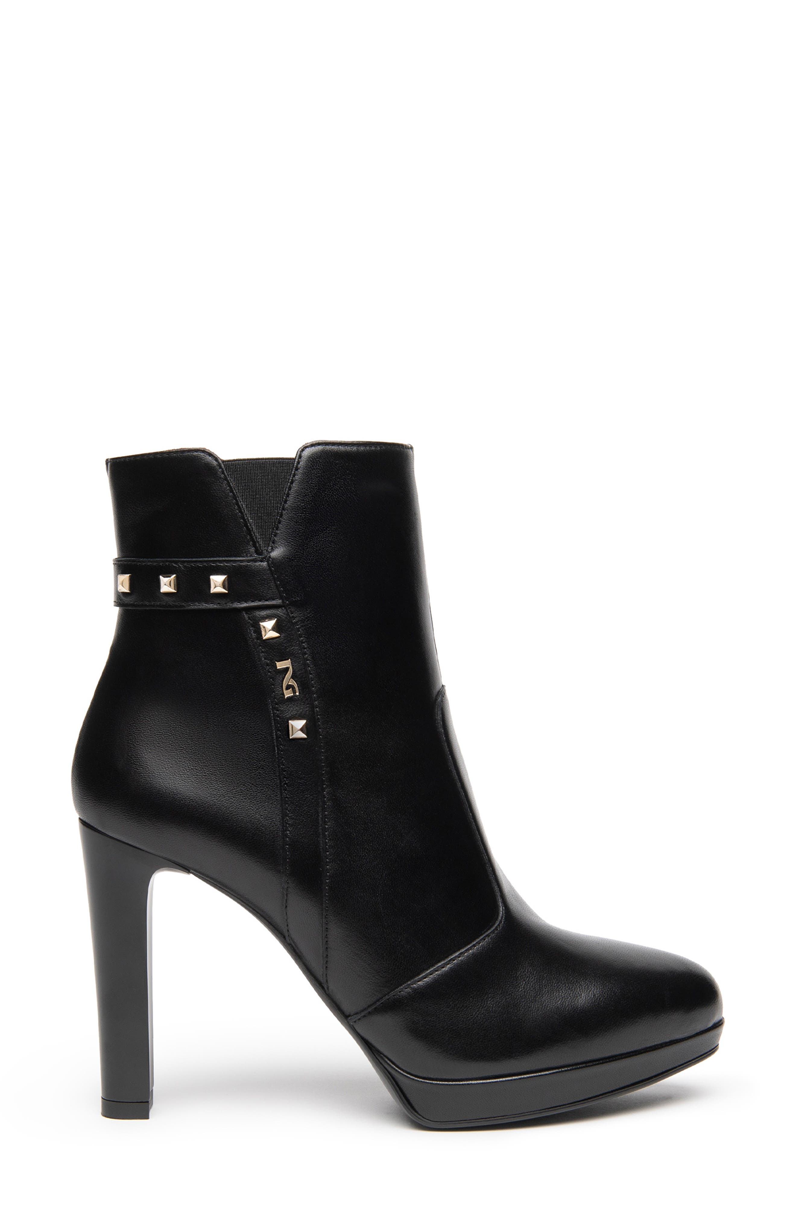 Leather Platform Studded Bootie, Alternate, color, BLACK