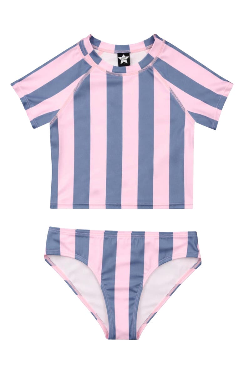 PixieLane Kids' Short Sleeve Rashguard Swimsuit, Main, color, Navy Pink