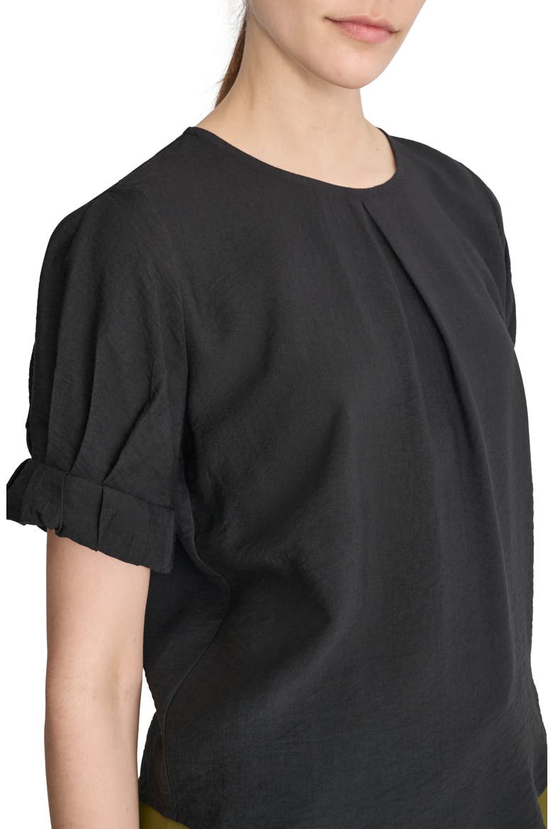 Crinkle Texture Short Sleeve Top, Alternate, color, BLACK