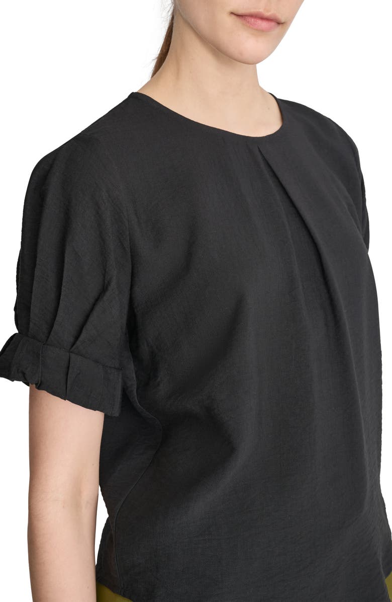 DKNY Crinkle Texture Short Sleeve Top, Alternate, color, Black