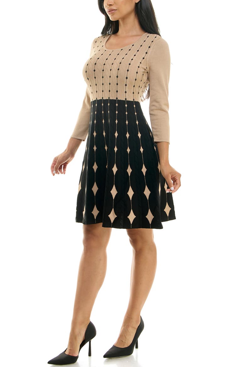 Two-Tone Fit & Flare Sweater Dress, Alternate, color, TAN/ BLACK