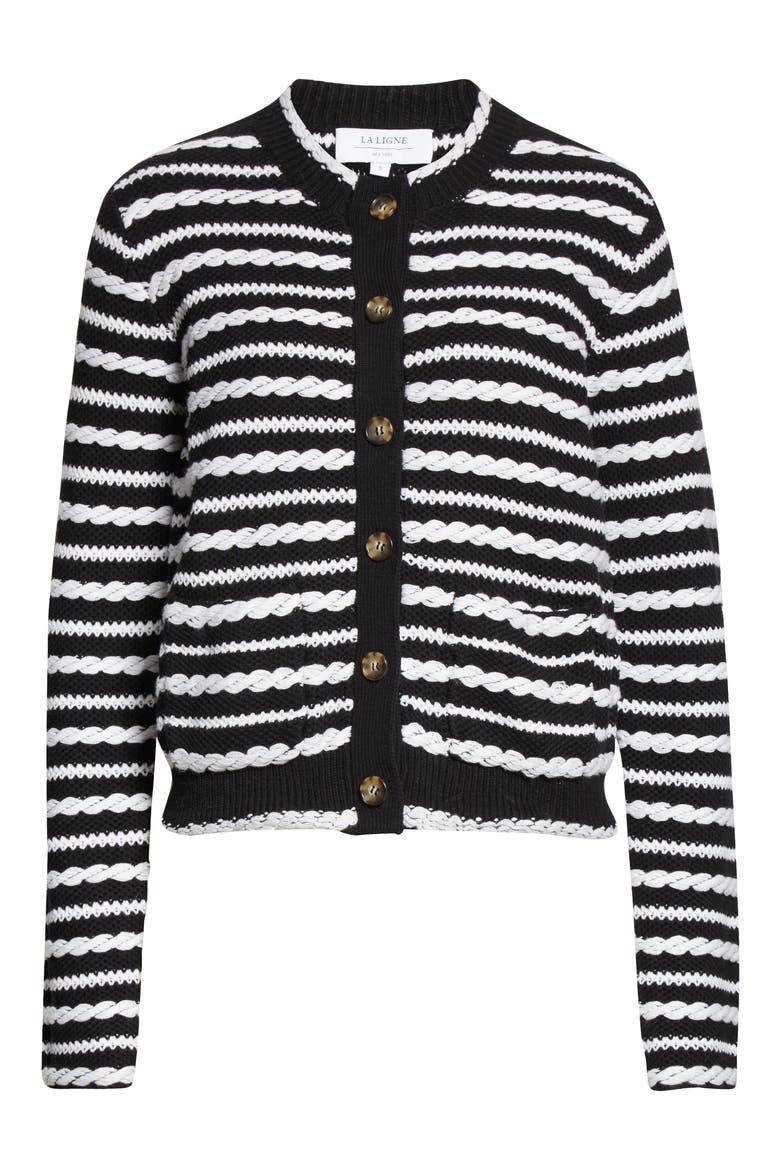 Braid Stripe Cardigan, Alternate, color, BLACK / CREAM
