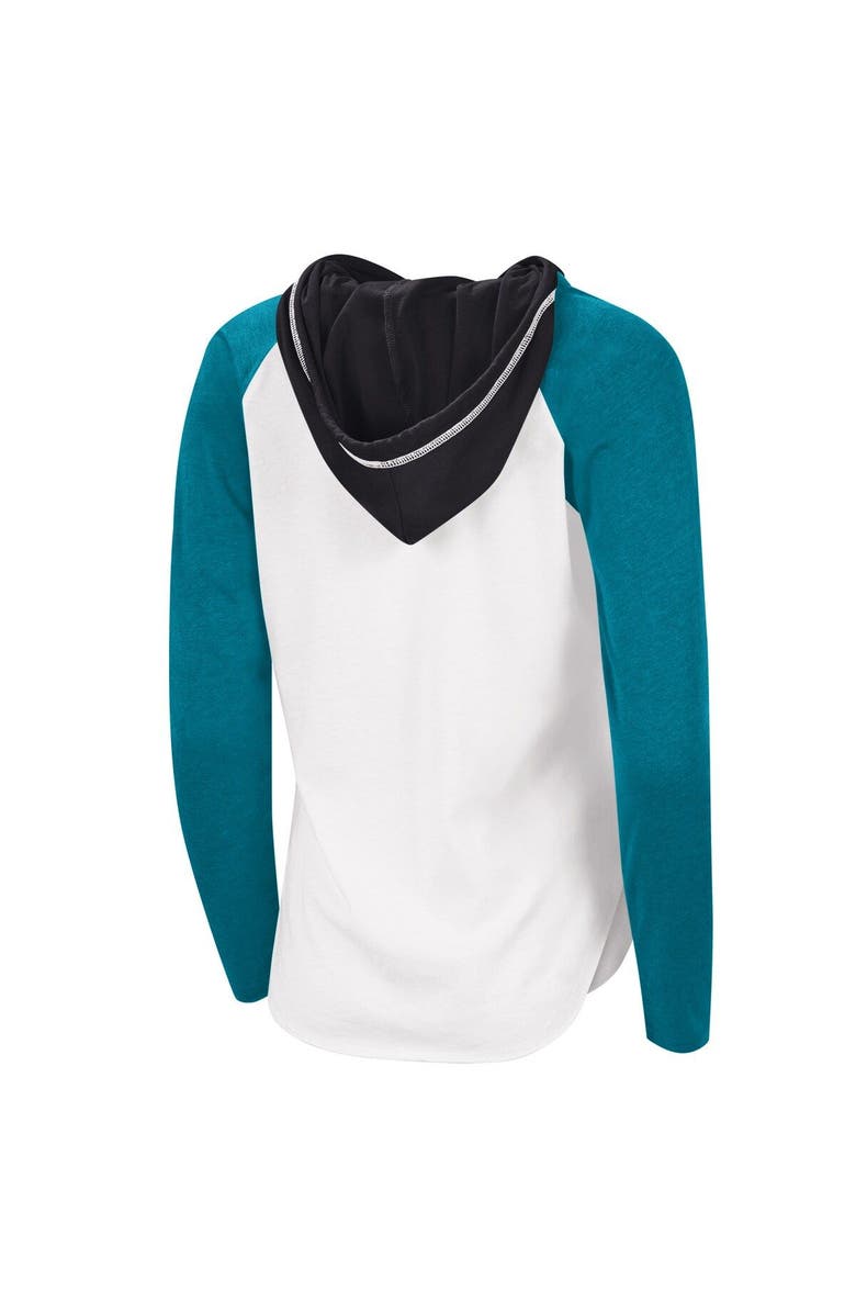 STARTER Women's G-III Sports by Carl Banks White/Teal San Jose Sharks MVP Raglan Lightweight Hooded T-Shirt, Alternate, color, White