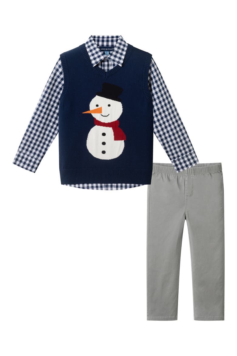Kids' Sweater Vest, Button-Up Shirt & Pull-On Pants Set, Main, color, NAVY