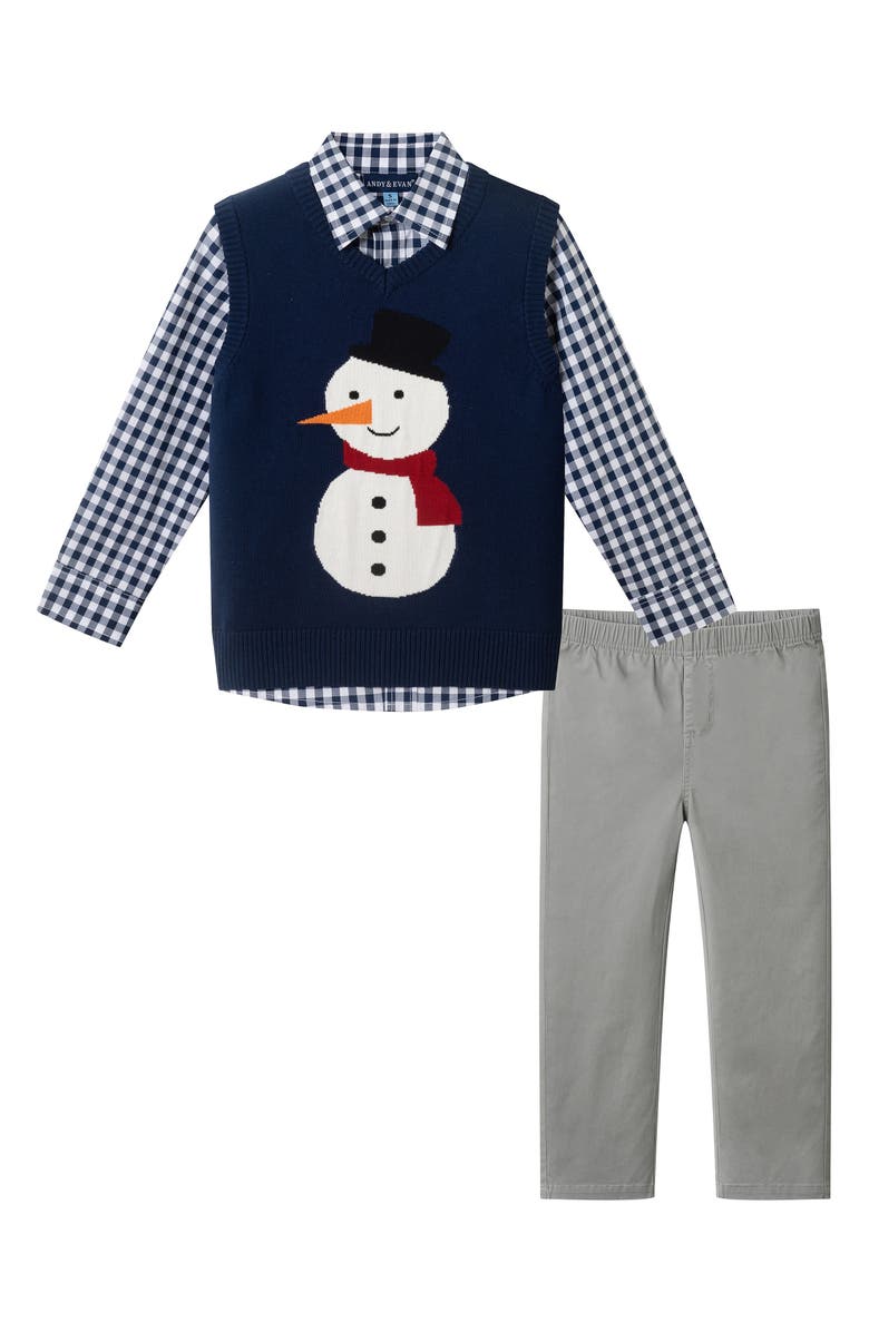 Andy & Evan Kids' Sweater Vest, Button-Up Shirt & Pull-On Pants Set, Main, color, Navy