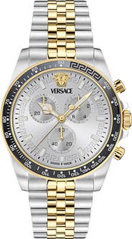 Versace Greca Chronograph Wave Two-Tone Bracelet Watch, 43mm