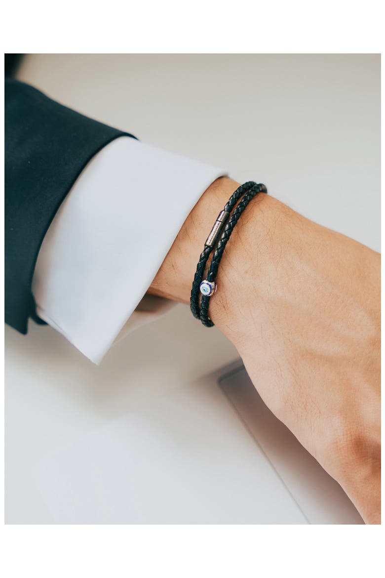 Men's Evil Eye Braided Faux Leather Wrap Bracelet, Alternate, color, BLACK