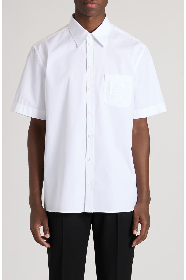 Logo Cotton Button-Up Shirt, Main, color, BIANCO OTTICO
