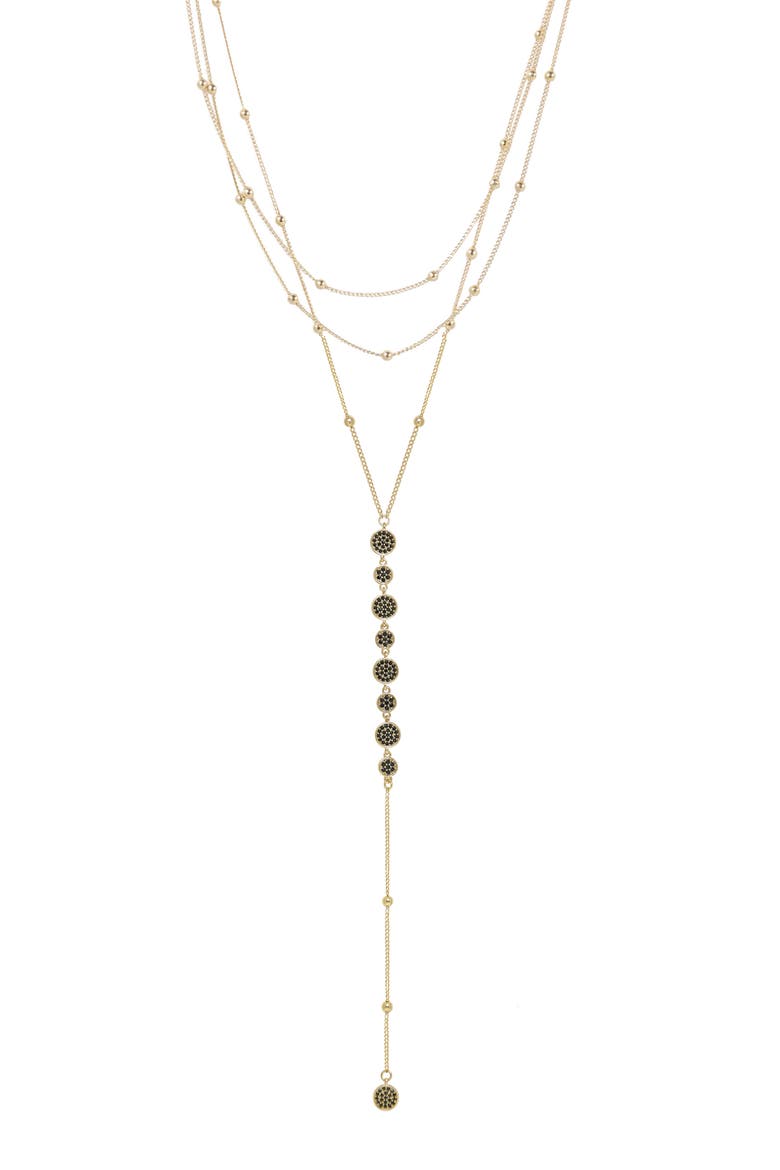 Triple Layer Y-Necklace, Main, color, BLACK