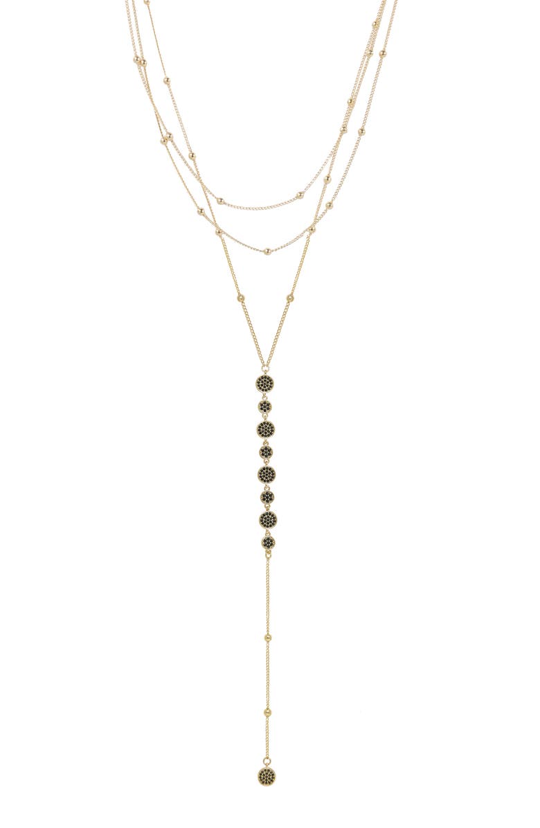 Ettika Triple Layer Y-Necklace, Main, color, Black