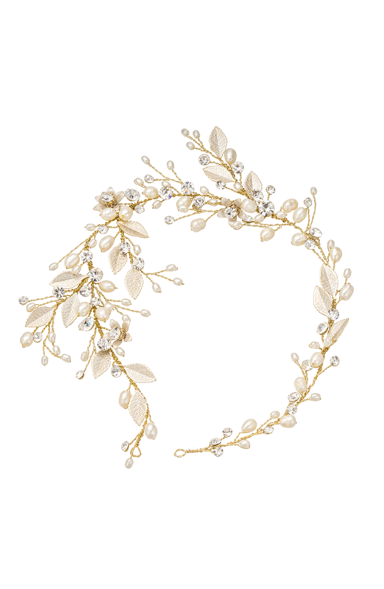 Untamed Petals Harlow Pearl and Crystal Hair Vine, Main, color, Gold