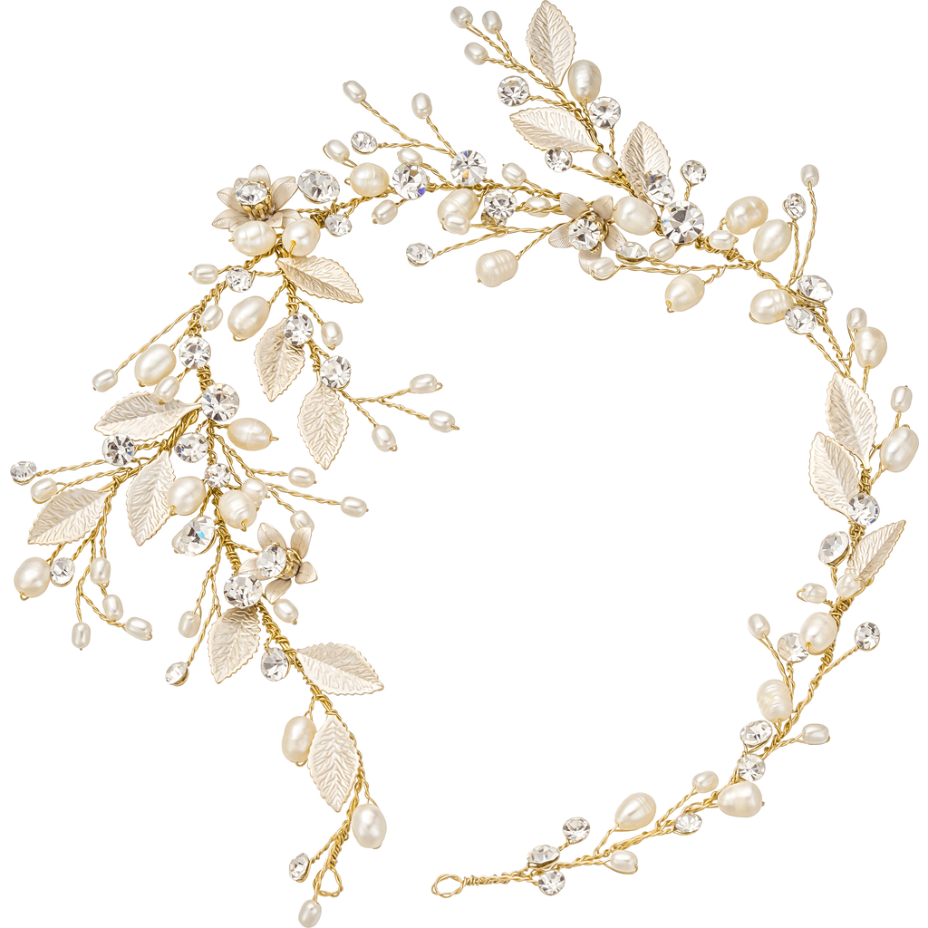 Untamed Petals Harlow Pearl And Crystal Hair Vine In Gold