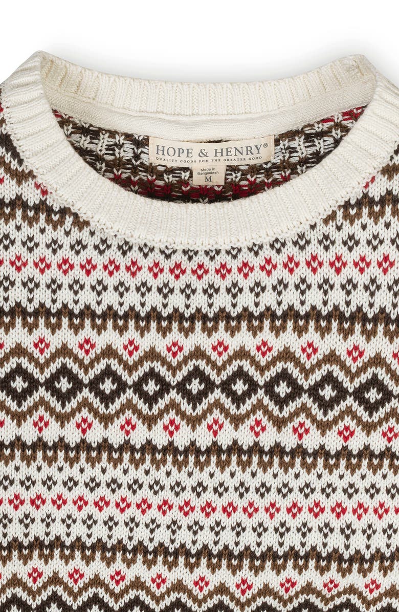 Hope & Henry Kids' Organic Long Sleeve Intarsia Crew Neck Pullover Sweater, Alternate, color, Ivory Fireside Fair Isle