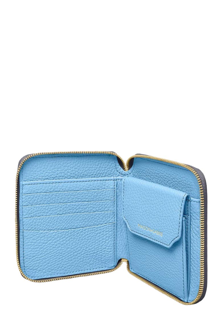 Small Leather Zip Around Wallet, Alternate, color, Graphite Sky