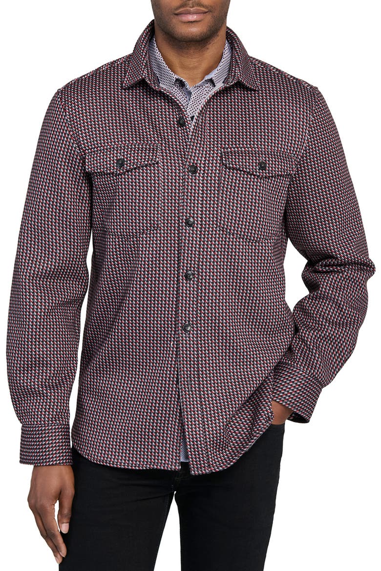 Houndstooth Geo Shirt Jacket, Main, color, BLACK/RED