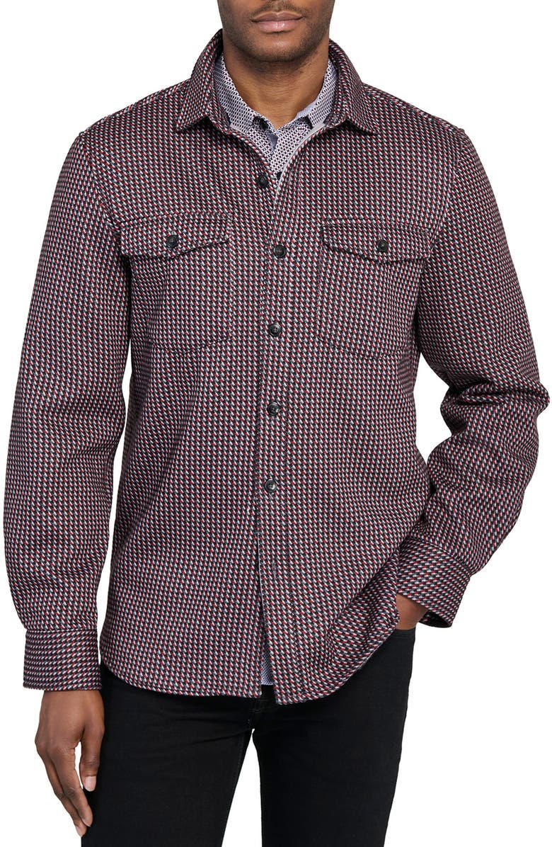 CONSTRUCT Houndstooth Geo Shirt Jacket, Main, color, Black/Red