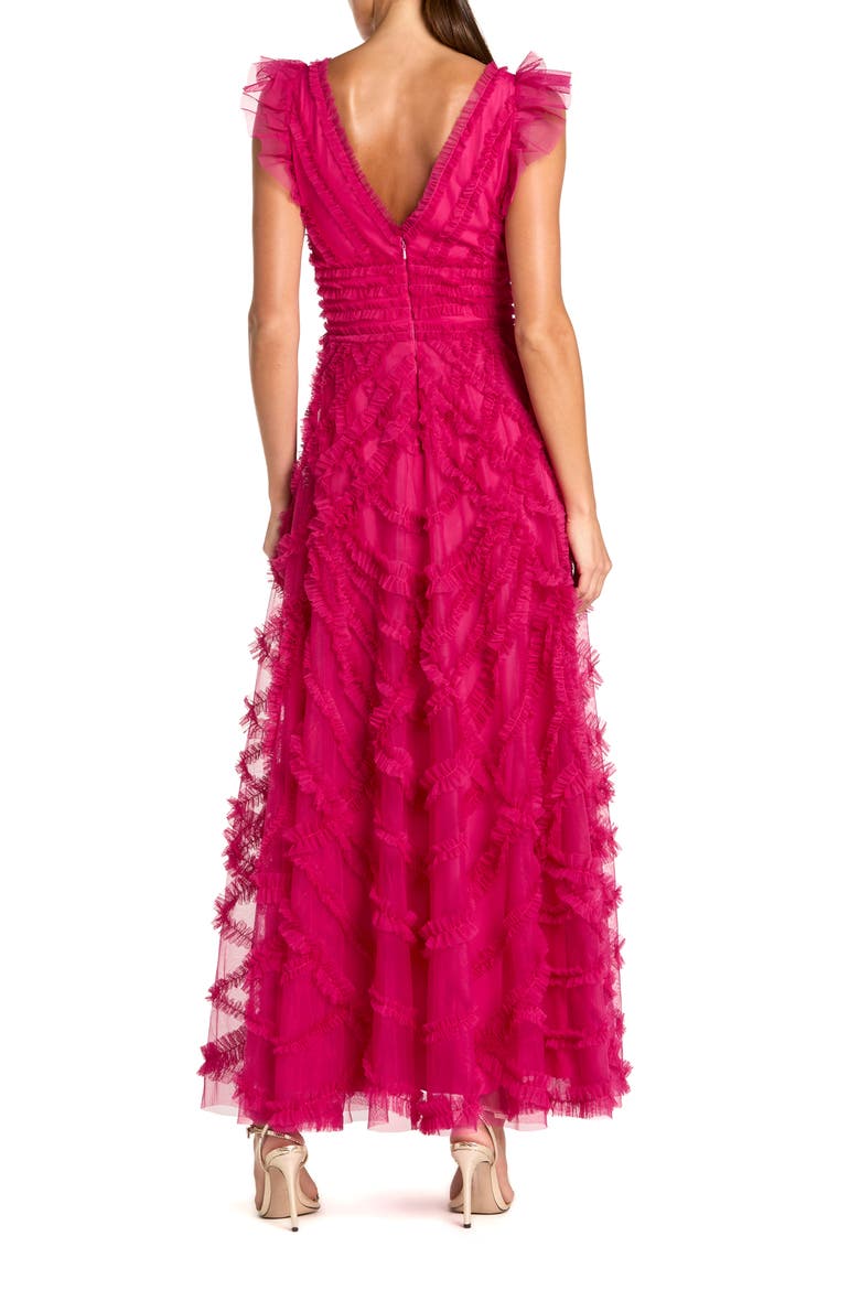 V-Neck Cap Sleeve Ruffle Maxi Dress, Alternate, color, Fuchsia