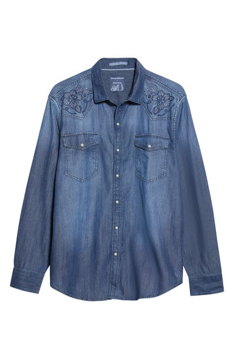 x Stetson Calypso Cowboy Embroidered Denim Snap-Up Western Shirt