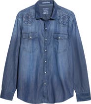 Tommy Bahama x Stetson Calypso Cowboy Embroidered Denim Snap-Up Western Shirt