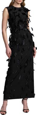 Mac Duggal High Neck Sleeveless Feather Embellished Dress