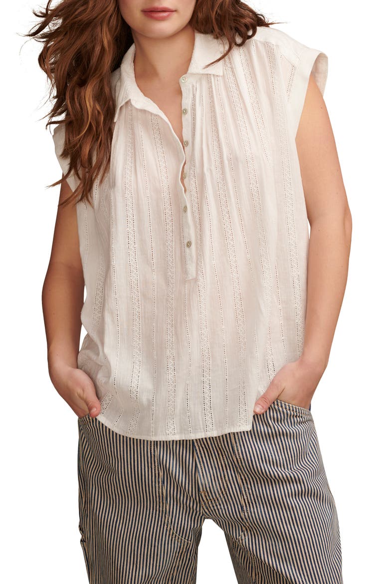 Lace Detail Pullover Top, Main, color, BRIGHT WHI