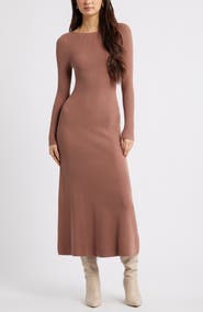 Open Edit Long Sleeve Rib Maxi Dress
