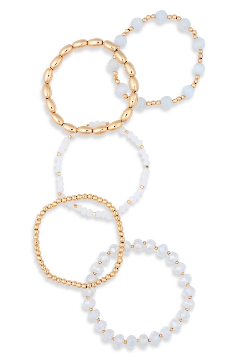 Assorted 5-Pack Stretch Bracelets, Main, color, WHITE- GOLD