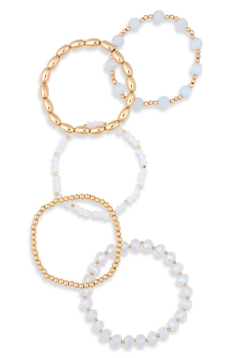 NORDSTROM RACK Assorted 5-Pack Stretch Bracelets, Main, color, White- Gold