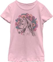 Lost Gods Girls' Floral Horse Love At First Ride Short Sleeve Graphic T-Shirt