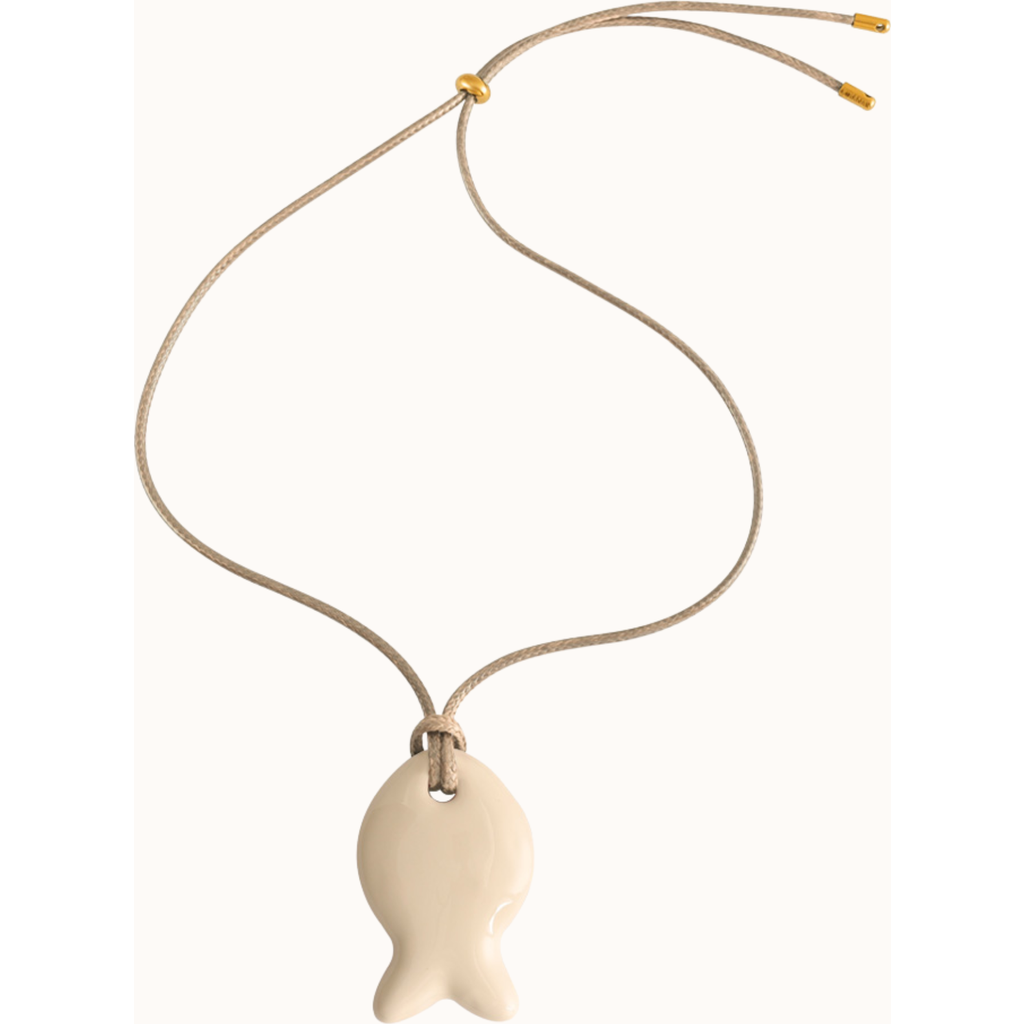Joiana Jewelry Ecru Enamel Fishie Necklace In Gold