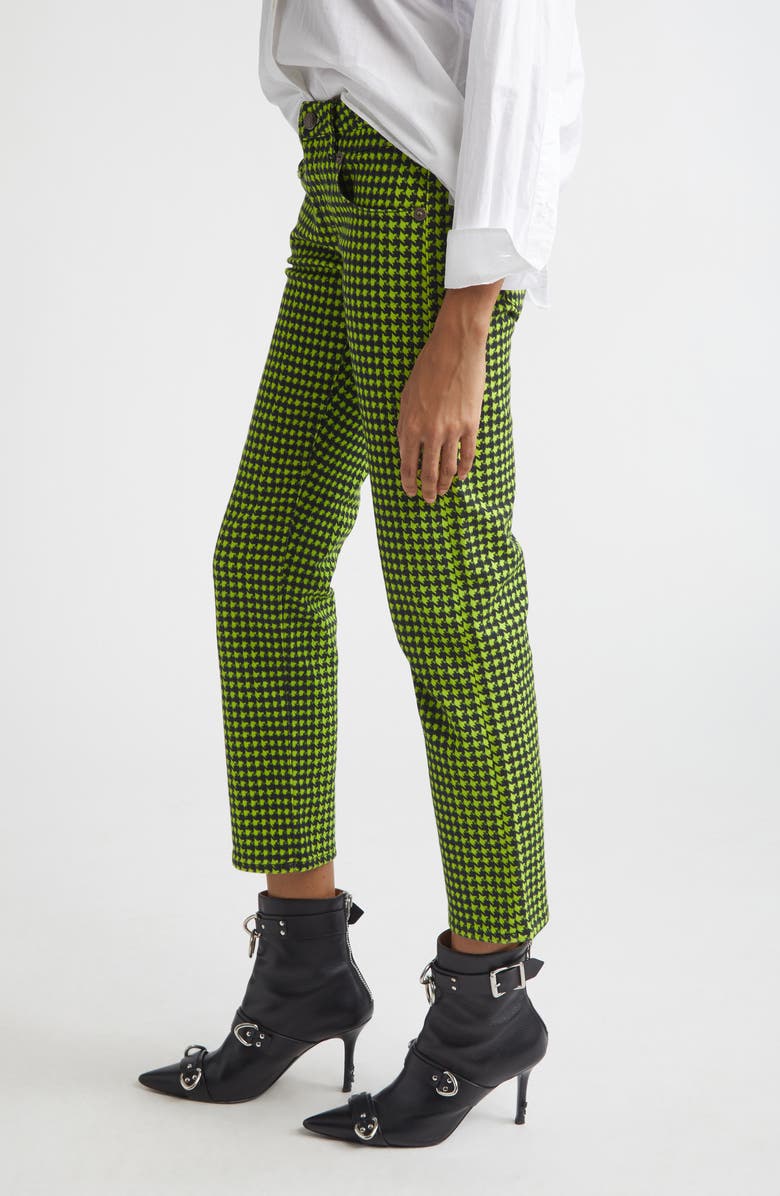 R13 Boy Straight Leg Crop Jeans, Alternate, color, Neon Green Houndstooth
