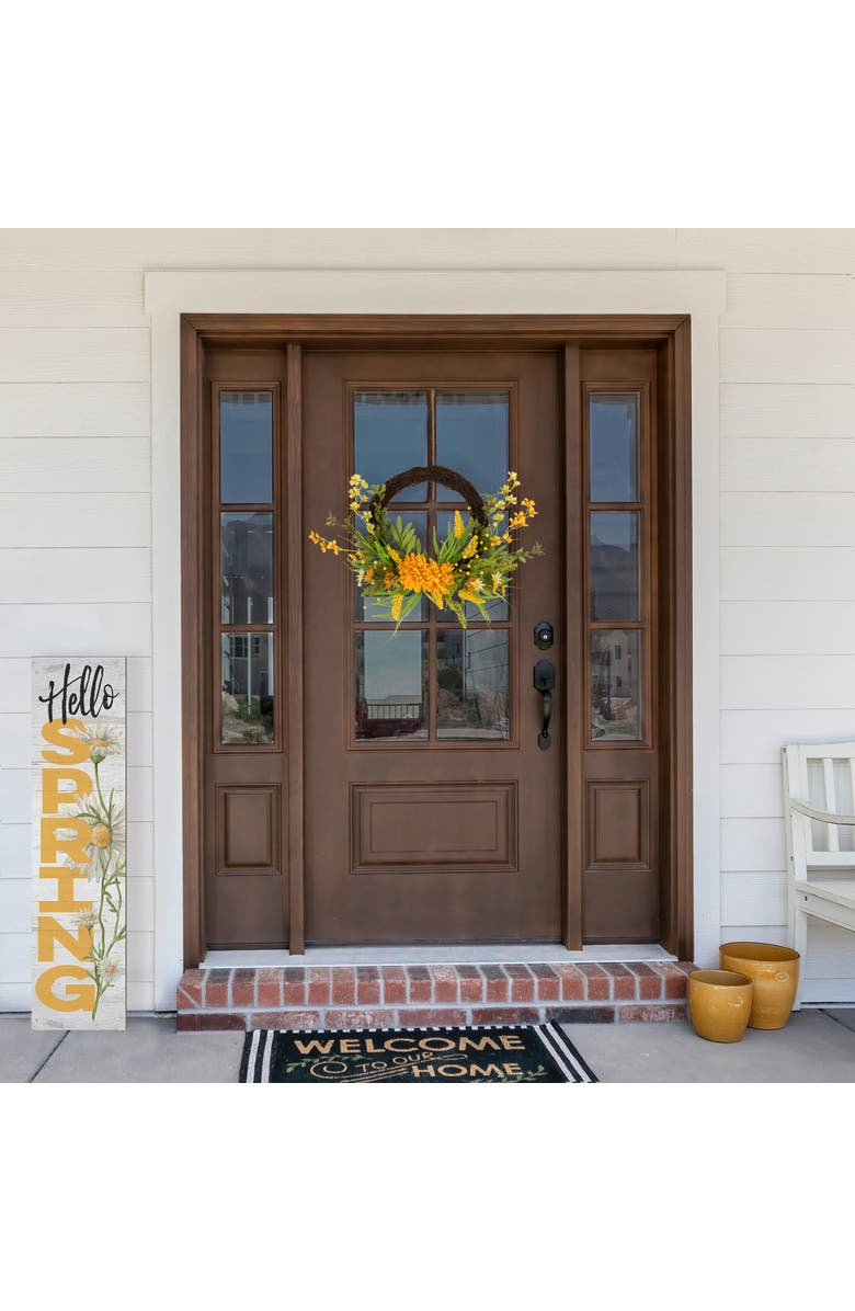 Northlight Peonies and Berries Floral Artificial Fall Harvest Twig Half Wreath - 22", Alternate, color, Yellow