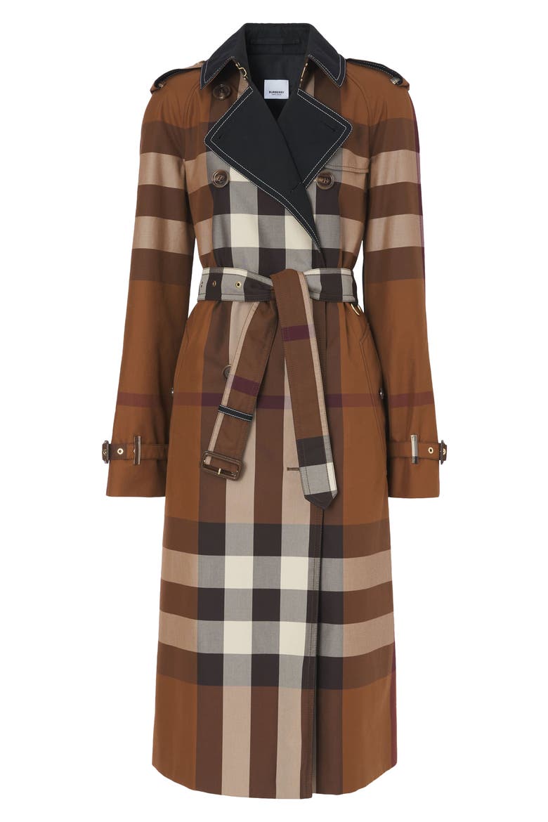 Check Waterloo Fit Double Breasted Trench Coat, Alternate, color, DARK BIRCH BROWN CHK