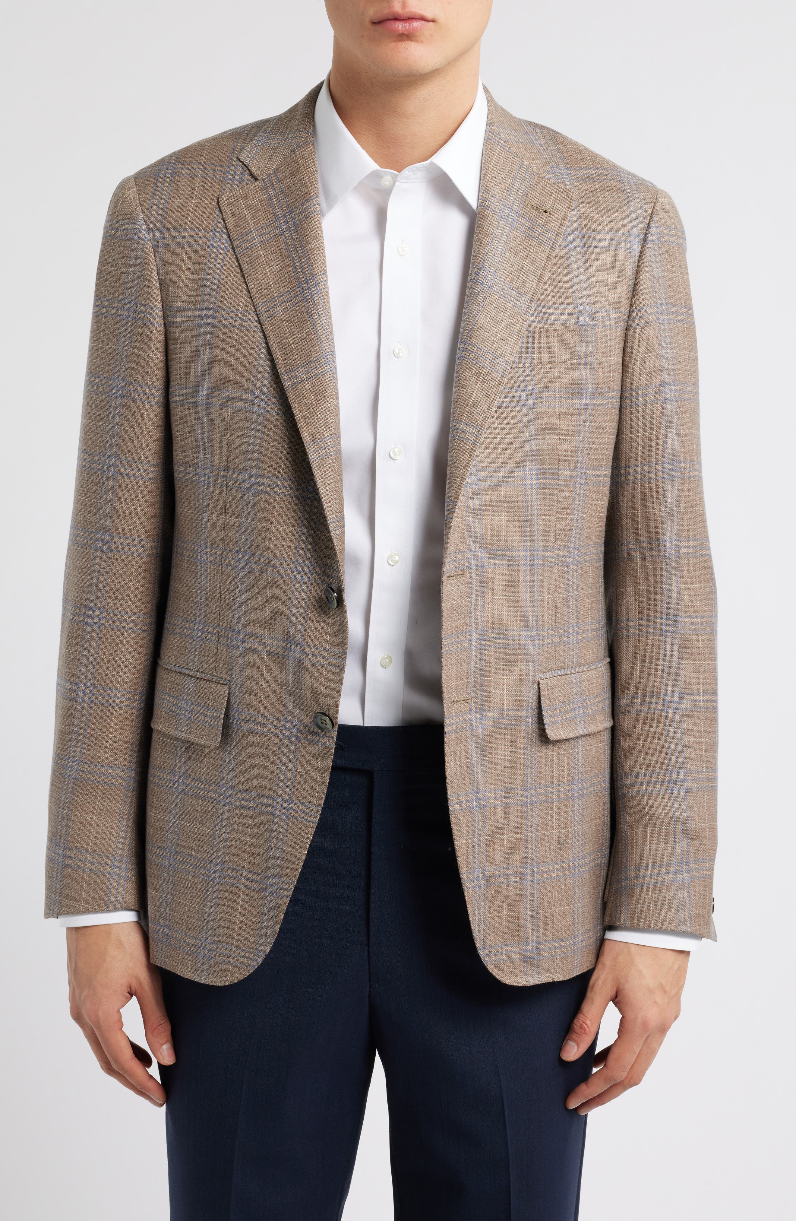 Canali Kei Trim Fit Plaid Super 130s Wool Sport Coat
