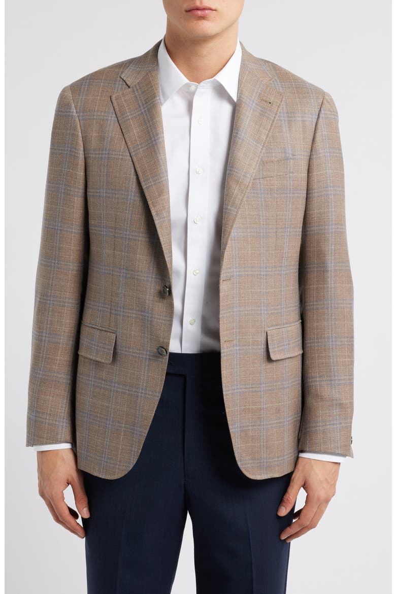 Kei Trim Fit Plaid Super 130s Wool Sport Coat, Main, color, BROWN