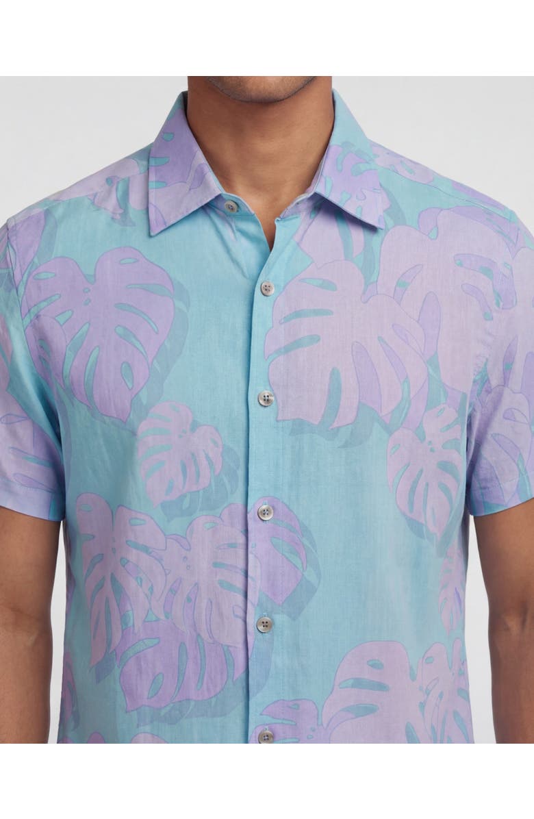 Lords of Harlech Monstera Floral Mens Linen Button-up Shirt, Alternate, color, Monstera Floral Teal