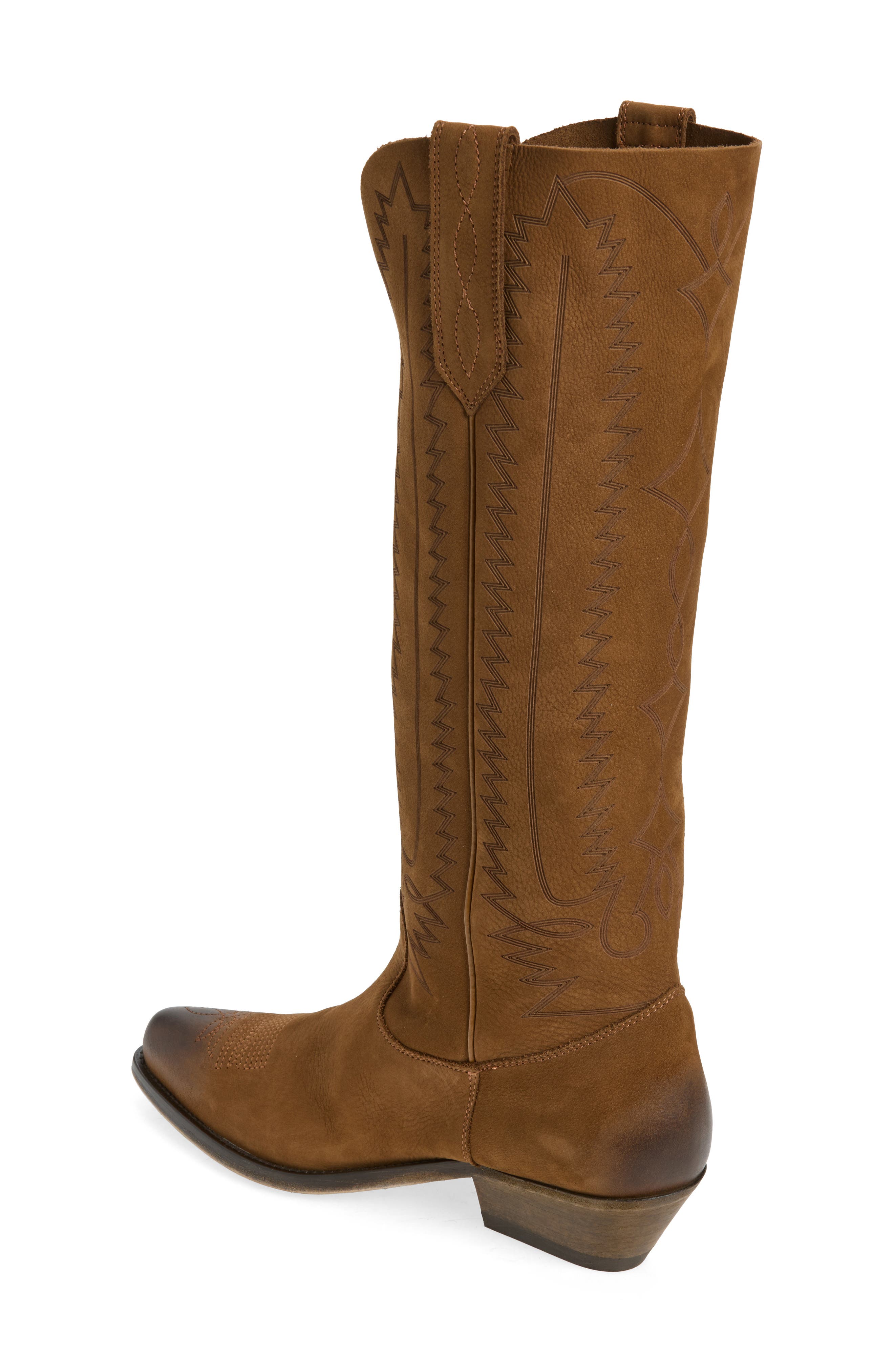 Wish Star Engraved Suede Western Boot, Alternate, color, DARK BROWN