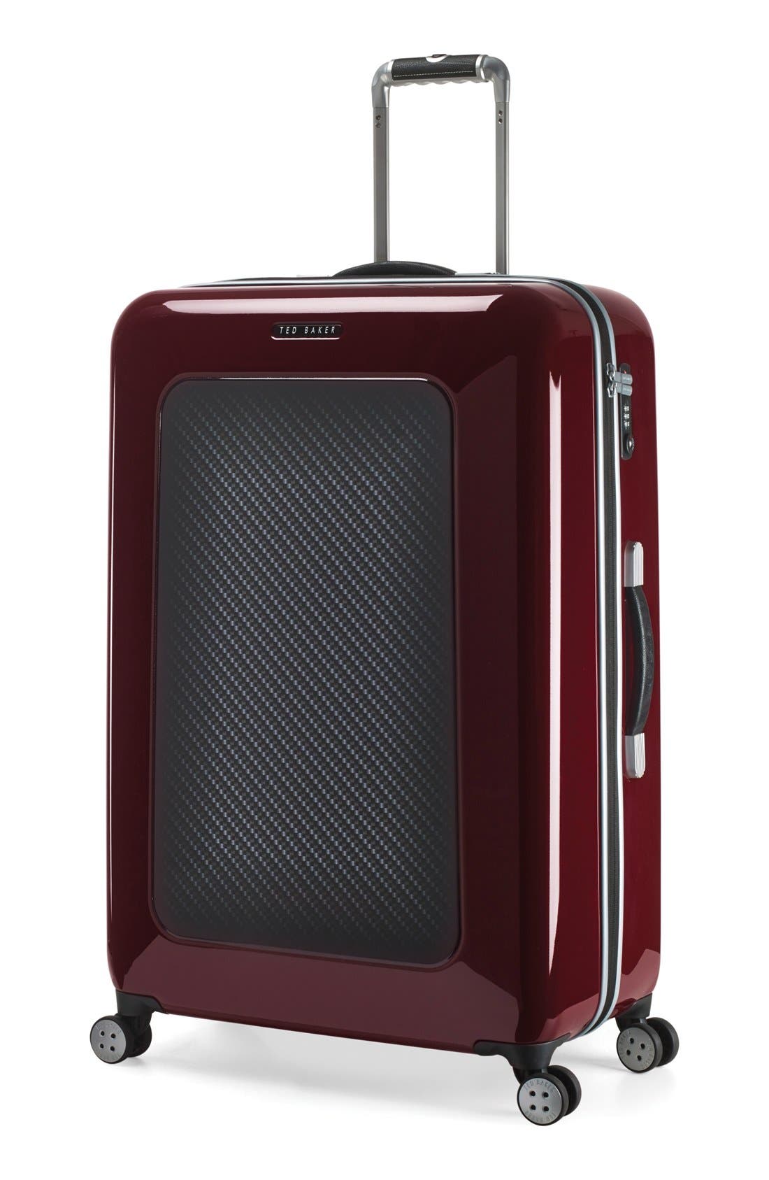 Ted Baker London 'Large Burgundy' Four Wheel Suitcase, Alternate, color, 