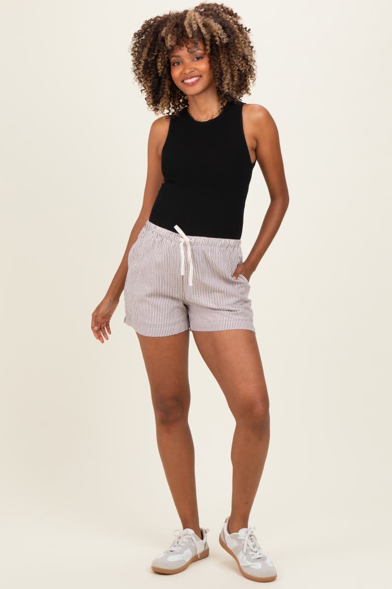 Striped Drawstring Shorts, Alternate, color, Brown